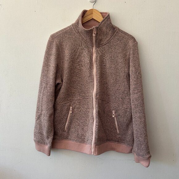 Christopher & Banks Fleece Jacket Womens Large Full Zip Pink Gray Pockets - Picture 1 of 6
